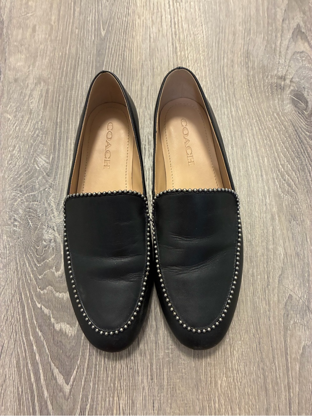 COACH Harper Bead Loafer Black Leather Size 8.5 Slip On Shoes